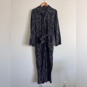 Le Superbe black and gray palm branch Jumpsuit button up collared pockets size S